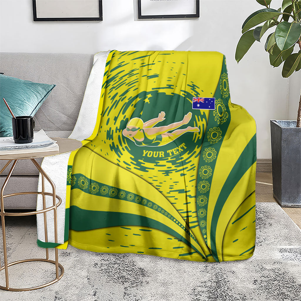 Personalized Australia Swimming Champion Blanket Freestyle Swimmer With Swirling Wave And Cultural Patterns