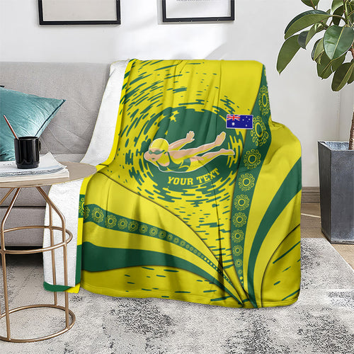 Personalized Australia Swimming Champion Blanket Freestyle Swimmer With Swirling Wave And Cultural Patterns