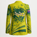 Personalized Australia Swimming Champion Blazer Freestyle Swimmer With Swirling Wave And Cultural Patterns