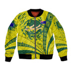 Personalized Australia Swimming Champion Bomber Jacket Freestyle Swimmer With Swirling Wave And Cultural Patterns
