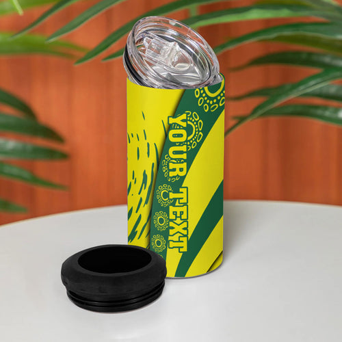 Personalized Australia Swimming Champion 4 in 1 Can Cooler Tumbler Freestyle Swimmer With Swirling Wave And Cultural Patterns
