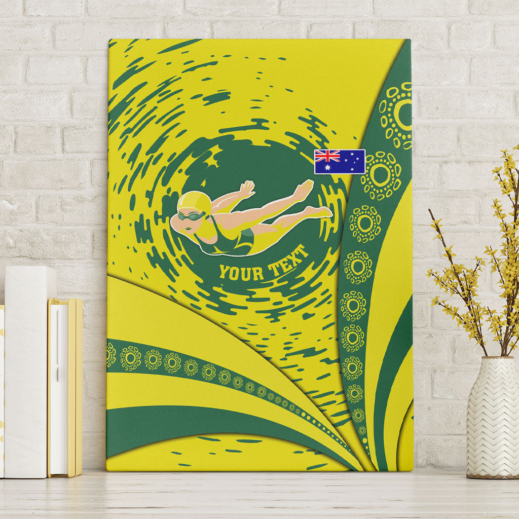 Personalized Australia Swimming Champion Canvas Wall Art Freestyle Swimmer With Swirling Wave And Cultural Patterns