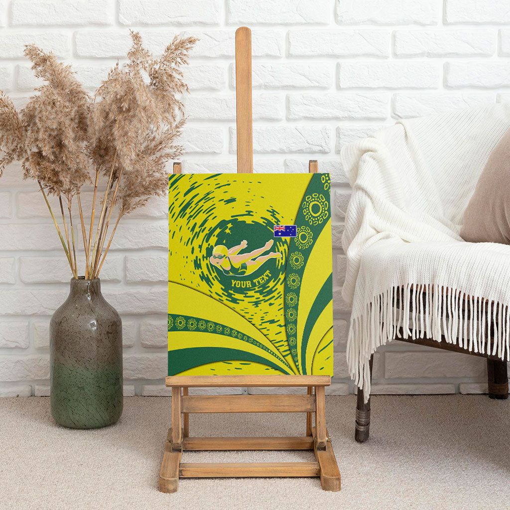 Personalized Australia Swimming Champion Canvas Wall Art Freestyle Swimmer With Swirling Wave And Cultural Patterns