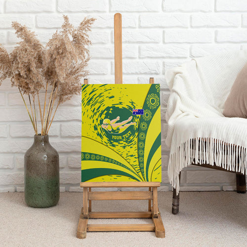 Personalized Australia Swimming Champion Canvas Wall Art Freestyle Swimmer With Swirling Wave And Cultural Patterns