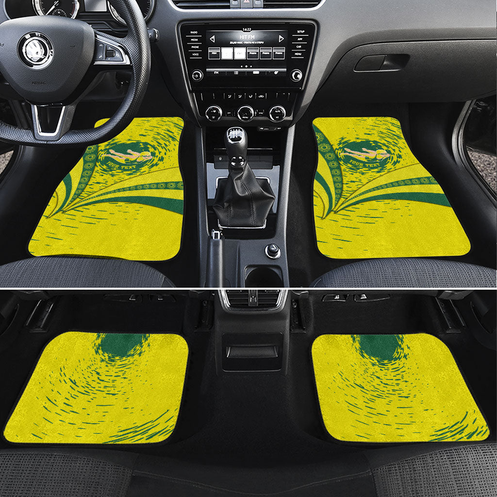 Personalized Australia Swimming Champion Car Mats Freestyle Swimmer With Swirling Wave And Cultural Patterns