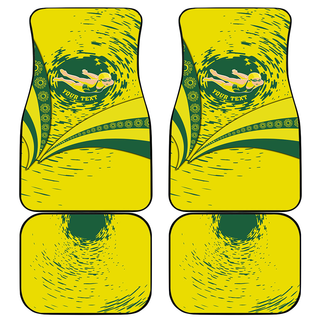 Personalized Australia Swimming Champion Car Mats Freestyle Swimmer With Swirling Wave And Cultural Patterns