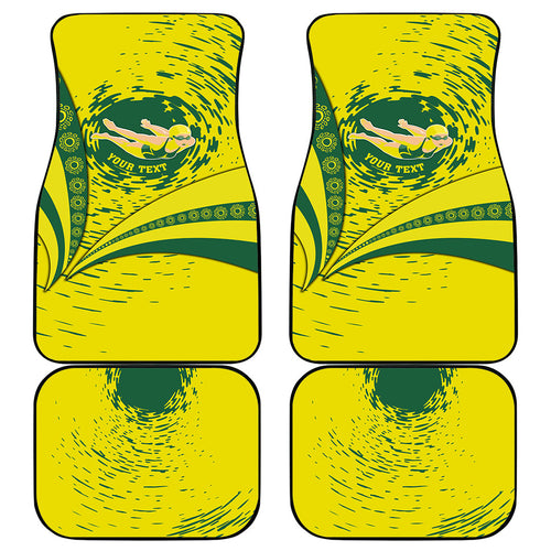 Personalized Australia Swimming Champion Car Mats Freestyle Swimmer With Swirling Wave And Cultural Patterns