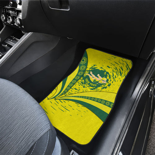 Personalized Australia Swimming Champion Car Mats Freestyle Swimmer With Swirling Wave And Cultural Patterns