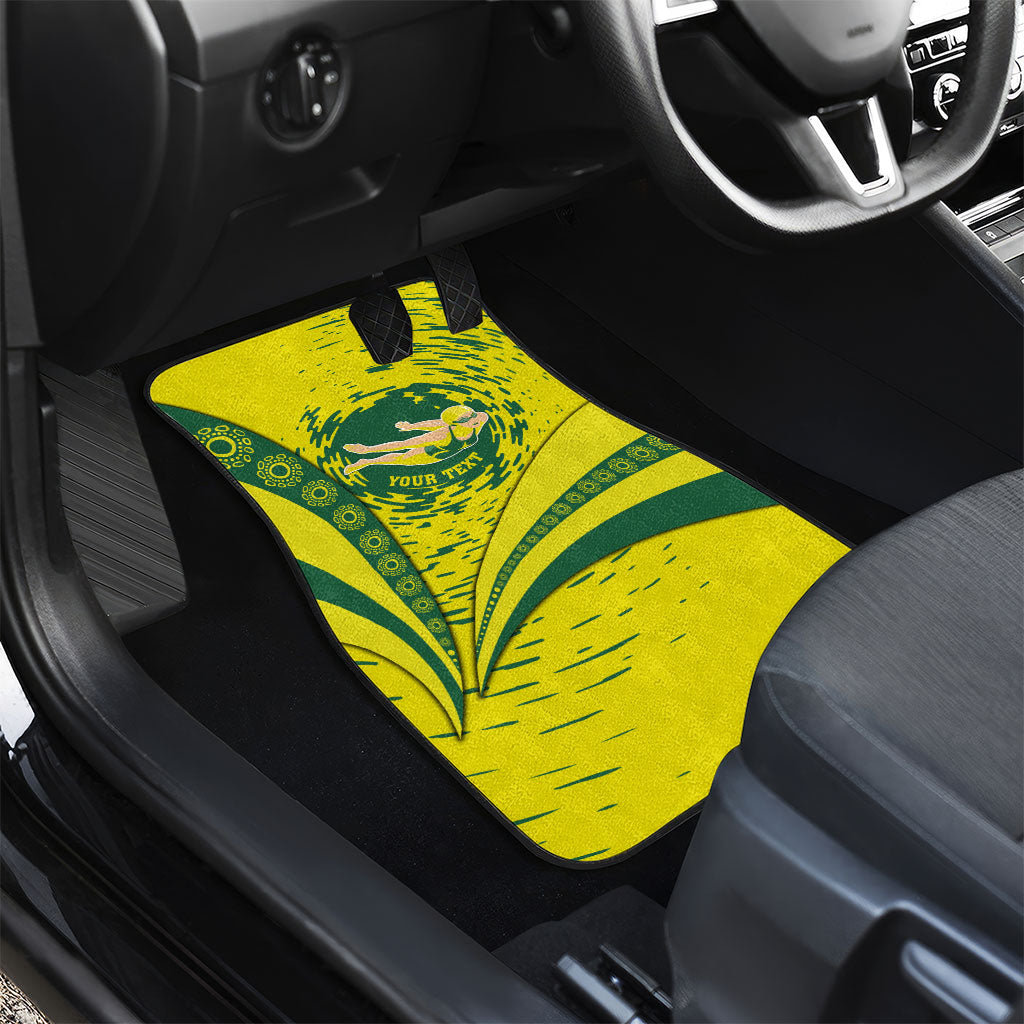 Personalized Australia Swimming Champion Car Mats Freestyle Swimmer With Swirling Wave And Cultural Patterns