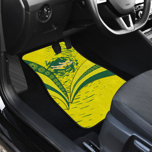 Personalized Australia Swimming Champion Car Mats Freestyle Swimmer With Swirling Wave And Cultural Patterns