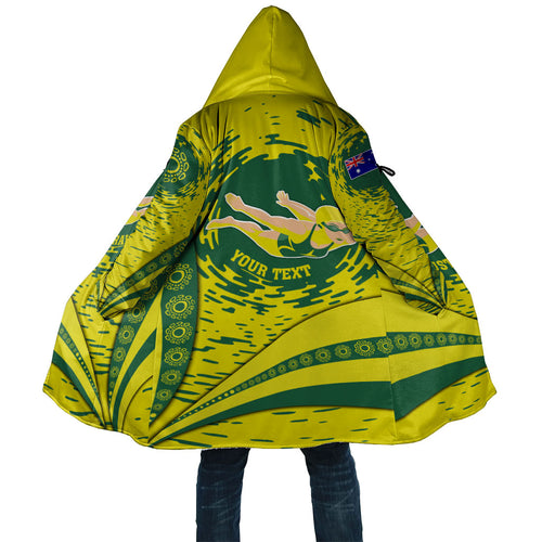Personalized Australia Swimming Champion Cloak Freestyle Swimmer With Swirling Wave And Cultural Patterns