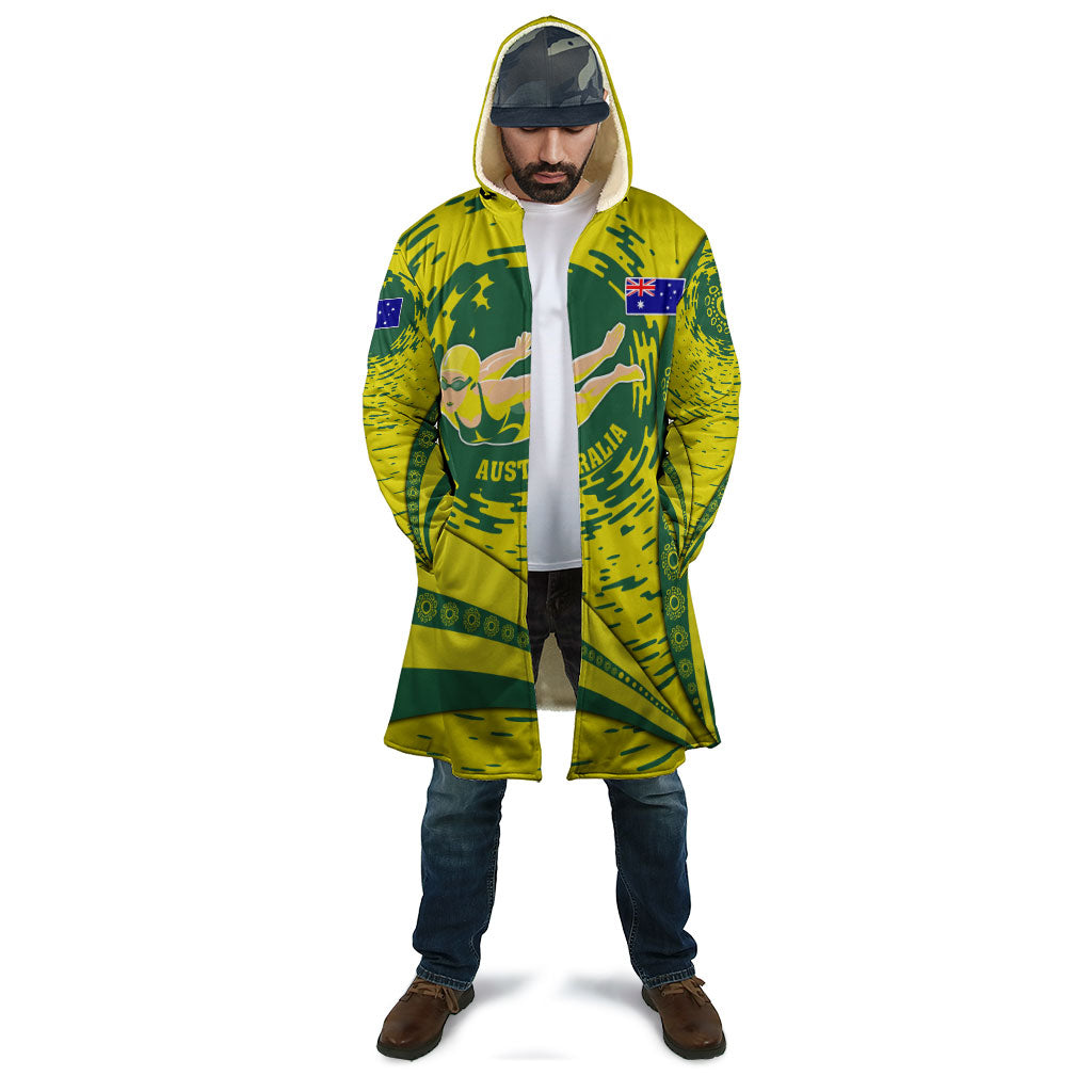 Personalized Australia Swimming Champion Cloak Freestyle Swimmer With Swirling Wave And Cultural Patterns