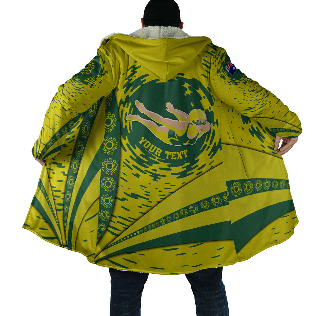 Personalized Australia Swimming Champion Cloak Freestyle Swimmer With Swirling Wave And Cultural Patterns