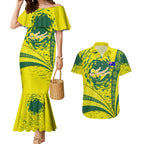Personalized Australia Swimming Champion Couples Matching Mermaid Dress and Hawaiian Shirt Freestyle Swimmer With Swirling Wave And Cultural Patterns