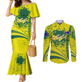 Personalized Australia Swimming Champion Couples Matching Mermaid Dress and Long Sleeve Button Shirt Freestyle Swimmer With Swirling Wave And Cultural Patterns