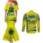 Personalized Australia Swimming Champion Couples Matching Mermaid Dress and Long Sleeve Button Shirt Freestyle Swimmer With Swirling Wave And Cultural Patterns