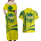 Personalized Australia Swimming Champion Couples Matching Off Shoulder Maxi Dress and Hawaiian Shirt Freestyle Swimmer With Swirling Wave And Cultural Patterns