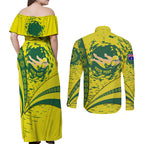 Personalized Australia Swimming Champion Couples Matching Off Shoulder Maxi Dress and Long Sleeve Button Shirt Freestyle Swimmer With Swirling Wave And Cultural Patterns