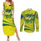 Personalized Australia Swimming Champion Couples Matching Summer Maxi Dress and Long Sleeve Button Shirt Freestyle Swimmer With Swirling Wave And Cultural Patterns