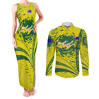 Personalized Australia Swimming Champion Couples Matching Tank Maxi Dress and Long Sleeve Button Shirt Freestyle Swimmer With Swirling Wave And Cultural Patterns