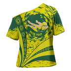 Personalized Australia Swimming Champion Cross Shoulder Shirt Freestyle Swimmer With Swirling Wave And Cultural Patterns