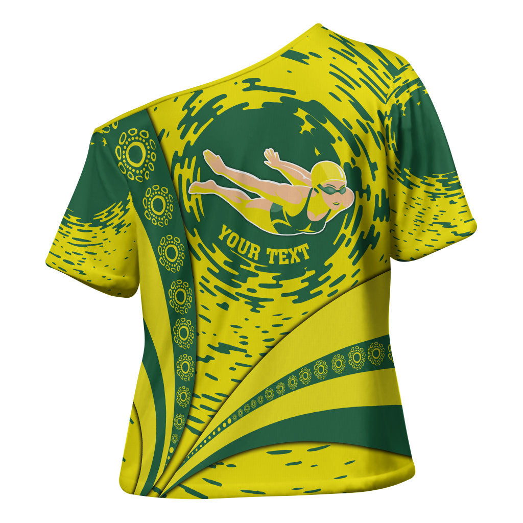 Personalized Australia Swimming Champion Cross Shoulder Shirt Freestyle Swimmer With Swirling Wave And Cultural Patterns