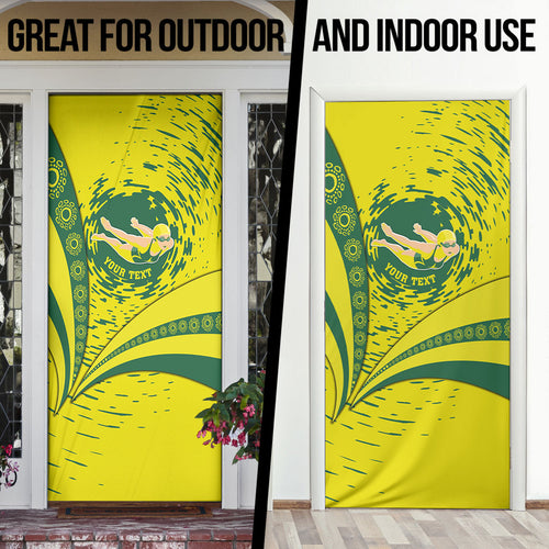 Personalized Australia Swimming Champion Door Cover Freestyle Swimmer With Swirling Wave And Cultural Patterns