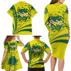Personalized Australia Swimming Champion Family Matching Long Sleeve Bodycon Dress and Hawaiian Shirt Freestyle Swimmer With Swirling Wave And Cultural Patterns