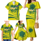 Personalized Australia Swimming Champion Family Matching Mermaid Dress and Hawaiian Shirt Freestyle Swimmer With Swirling Wave And Cultural Patterns