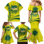 Personalized Australia Swimming Champion Family Matching Mermaid Dress and Hawaiian Shirt Freestyle Swimmer With Swirling Wave And Cultural Patterns
