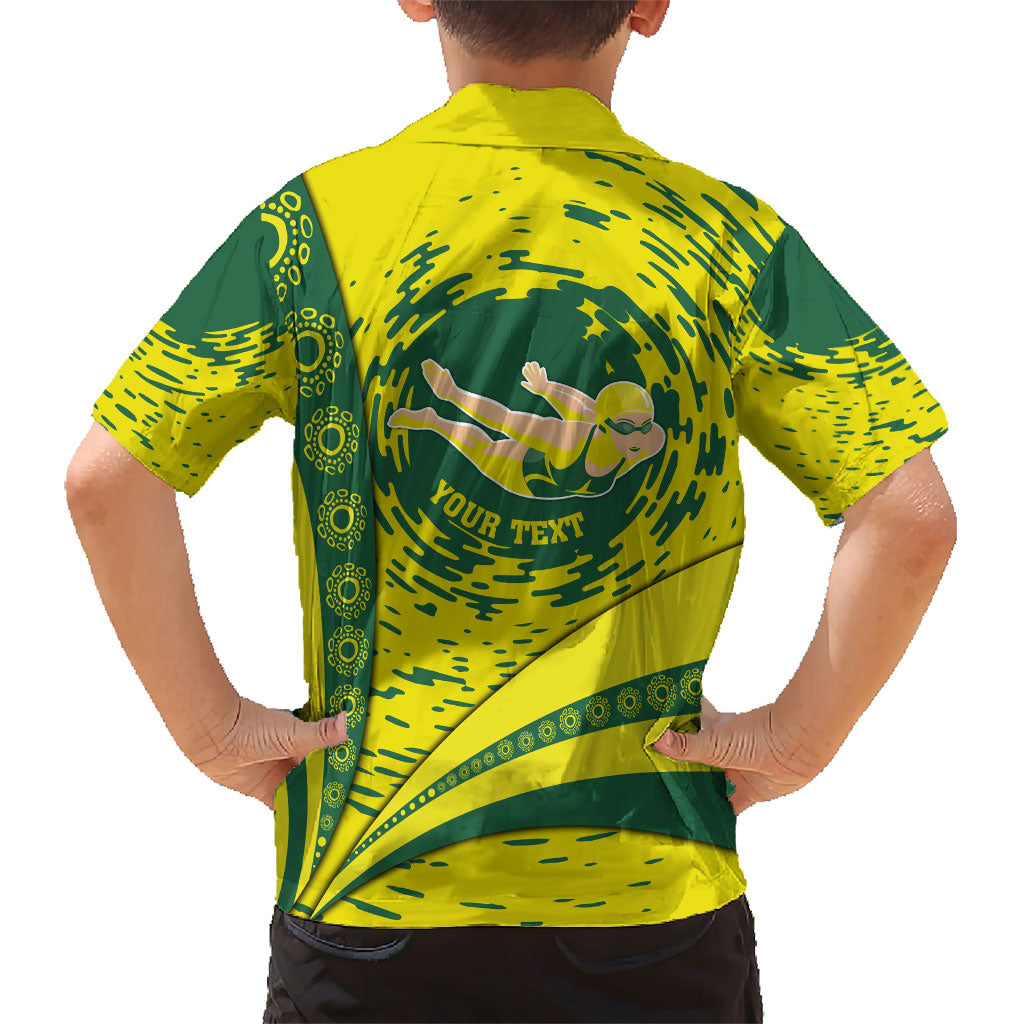 Personalized Australia Swimming Champion Family Matching Off Shoulder Maxi Dress and Hawaiian Shirt Freestyle Swimmer With Swirling Wave And Cultural Patterns
