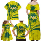 Personalized Australia Swimming Champion Family Matching Off Shoulder Maxi Dress and Hawaiian Shirt Freestyle Swimmer With Swirling Wave And Cultural Patterns