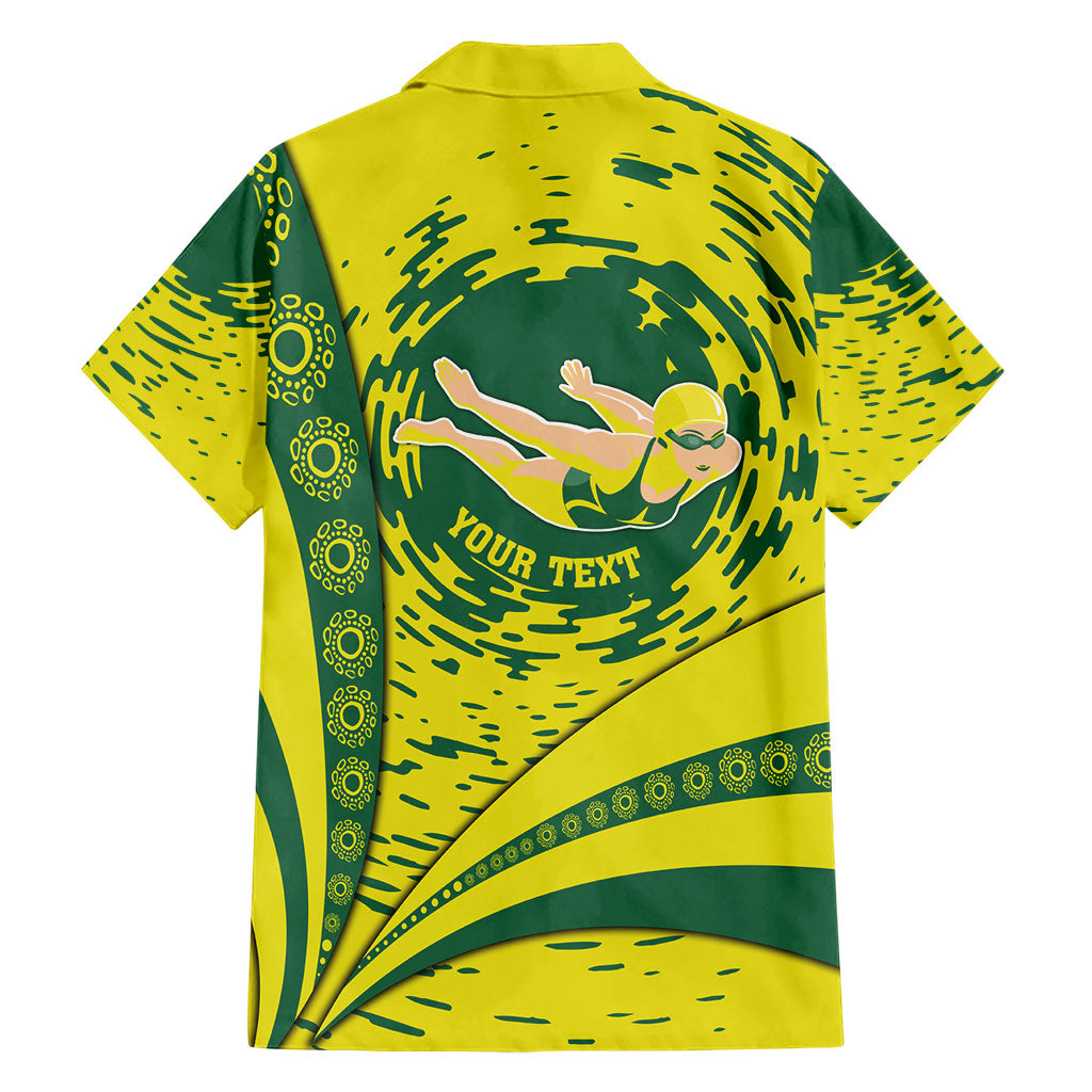 Personalized Australia Swimming Champion Family Matching Off Shoulder Short Dress and Hawaiian Shirt Freestyle Swimmer With Swirling Wave And Cultural Patterns