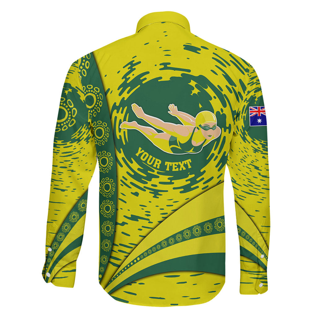 Personalized Australia Swimming Champion Family Matching Off Shoulder Short Dress and Hawaiian Shirt Freestyle Swimmer With Swirling Wave And Cultural Patterns