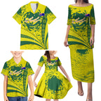 Personalized Australia Swimming Champion Family Matching Puletasi and Hawaiian Shirt Freestyle Swimmer With Swirling Wave And Cultural Patterns