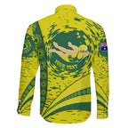Personalized Australia Swimming Champion Family Matching Short Sleeve Bodycon Dress and Hawaiian Shirt Freestyle Swimmer With Swirling Wave And Cultural Patterns