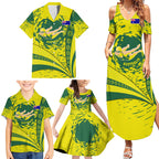 Personalized Australia Swimming Champion Family Matching Summer Maxi Dress and Hawaiian Shirt Freestyle Swimmer With Swirling Wave And Cultural Patterns