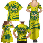 Personalized Australia Swimming Champion Family Matching Summer Maxi Dress and Hawaiian Shirt Freestyle Swimmer With Swirling Wave And Cultural Patterns