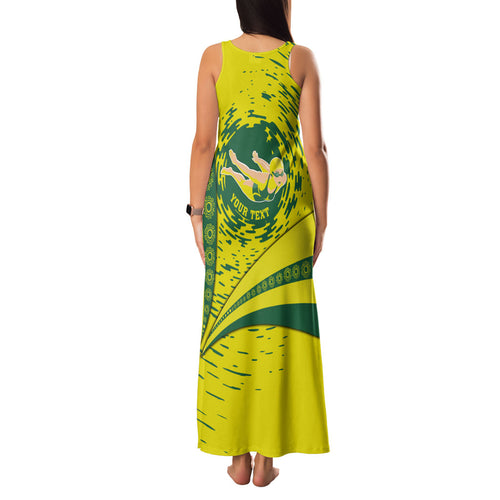 Personalized Australia Swimming Champion Family Matching Tank Maxi Dress and Hawaiian Shirt Freestyle Swimmer With Swirling Wave And Cultural Patterns