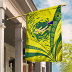 Personalized Australia Swimming Champion Garden Flag Freestyle Swimmer With Swirling Wave And Cultural Patterns