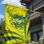 Personalized Australia Swimming Champion Garden Flag Freestyle Swimmer With Swirling Wave And Cultural Patterns