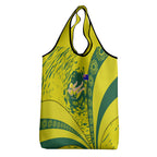 Personalized Australia Swimming Champion Grocery Bag Freestyle Swimmer With Swirling Wave And Cultural Patterns
