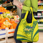 Personalized Australia Swimming Champion Grocery Bag Freestyle Swimmer With Swirling Wave And Cultural Patterns