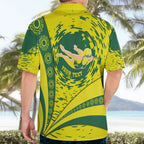 Personalized Australia Swimming Champion Hawaiian Shirt Freestyle Swimmer With Swirling Wave And Cultural Patterns