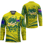 Personalized Australia Swimming Champion Hockey Jersey Freestyle Swimmer With Swirling Wave And Cultural Patterns
