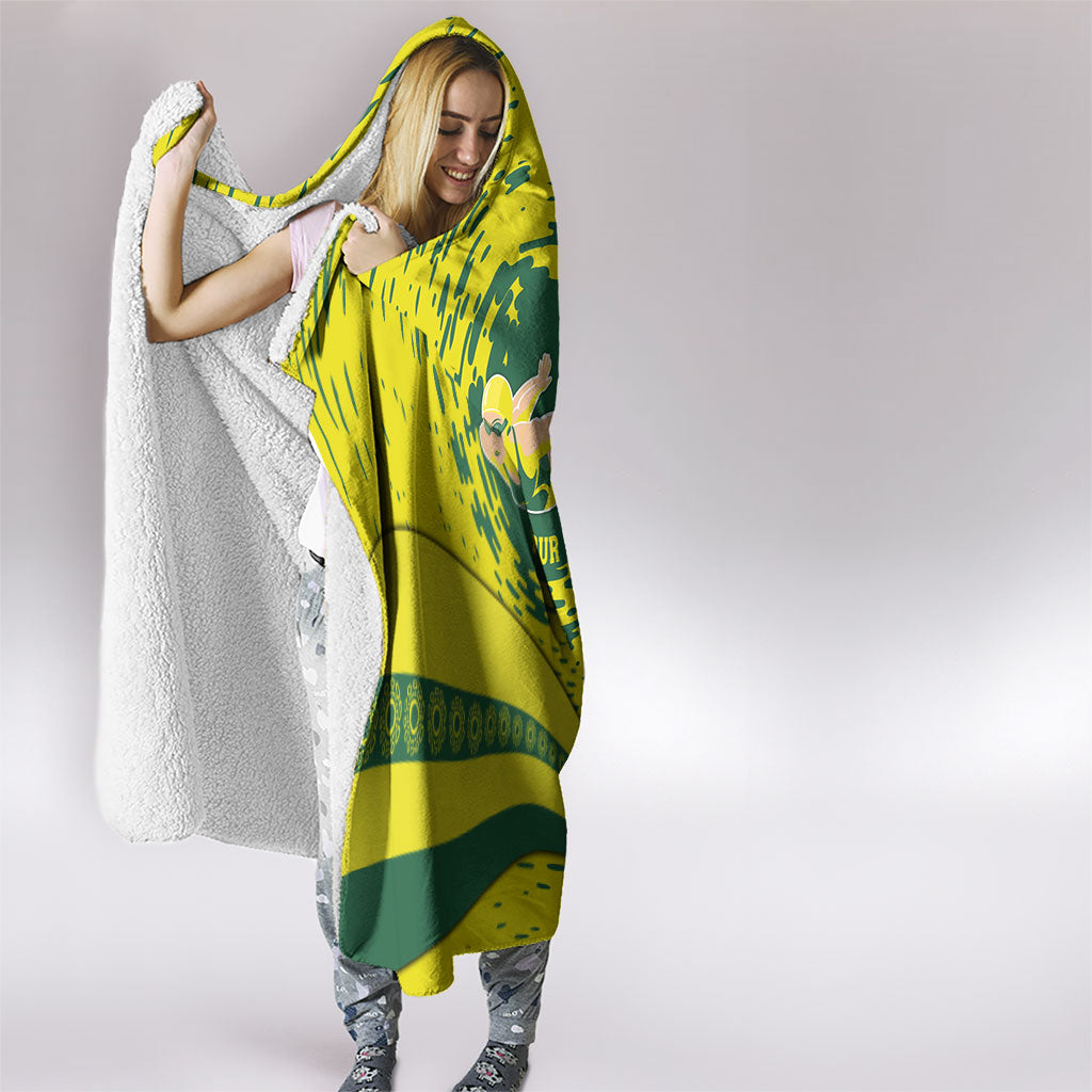 Personalized Australia Swimming Champion Hooded Blanket Freestyle Swimmer With Swirling Wave And Cultural Patterns