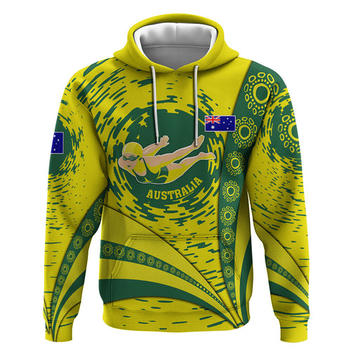 Personalized Australia Swimming Champion Hoodie Freestyle Swimmer With Swirling Wave And Cultural Patterns