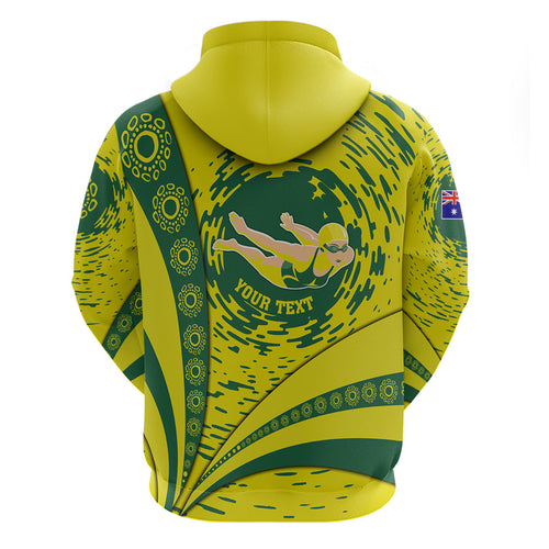 Personalized Australia Swimming Champion Hoodie Freestyle Swimmer With Swirling Wave And Cultural Patterns