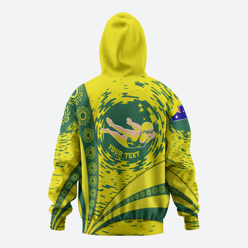 Personalized Australia Swimming Champion Hoodie Freestyle Swimmer With Swirling Wave And Cultural Patterns