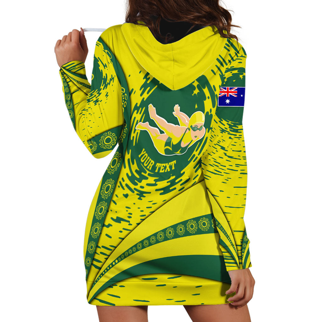Personalized Australia Swimming Champion Hoodie Dress Freestyle Swimmer With Swirling Wave And Cultural Patterns